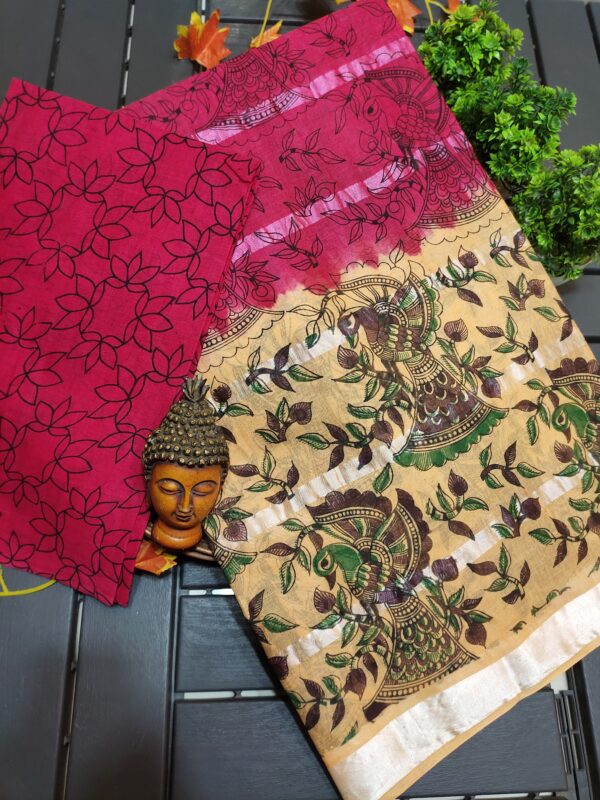 silver stripes cotton with kalamkari prints-design 1 - Image 4