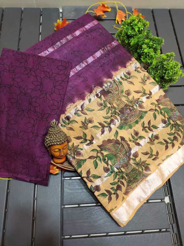 silver stripes cotton with kalamkari prints-design 1 - Image 5