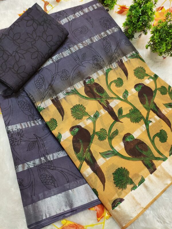 silver stripes cotton with kalamkari prints-design 3 - Image 5