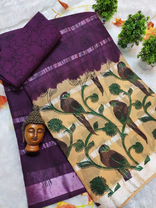 silver stripes cotton with kalamkari prints-design 3 - Image 3