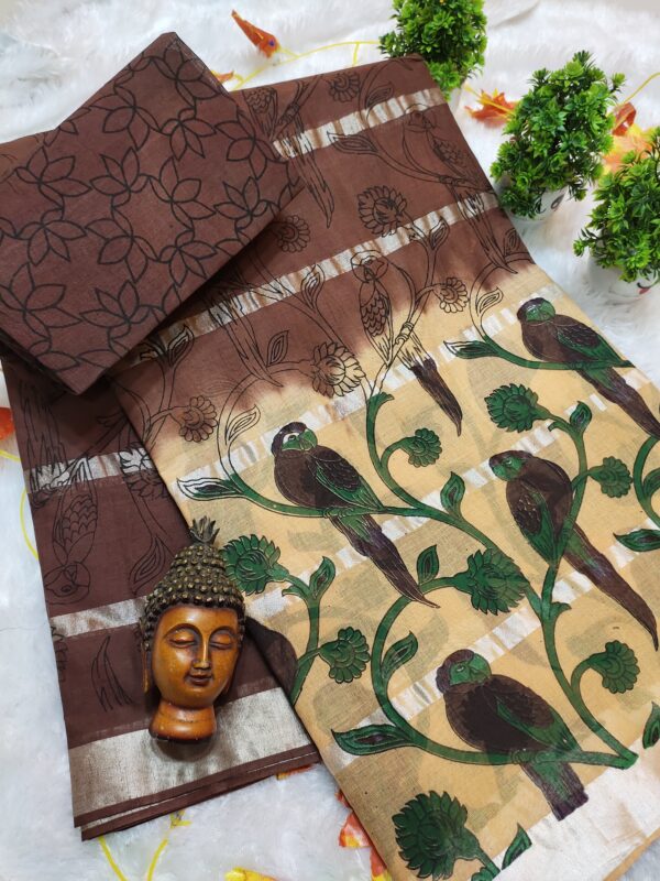 silver stripes cotton with kalamkari prints-design 3 - Image 7