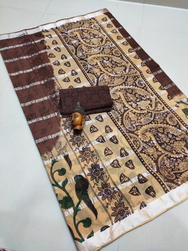 silver stripes cotton with kalamkari prints-design 3 - Image 8