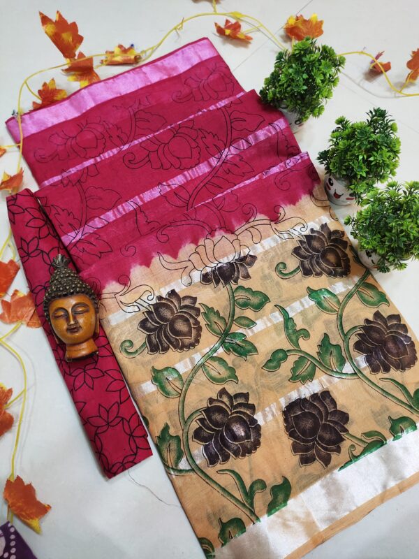 silver stripes cotton with kalamkari prints-design 2 - Image 4