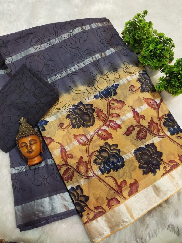 silver stripes cotton with kalamkari prints-design 2 - Image 2
