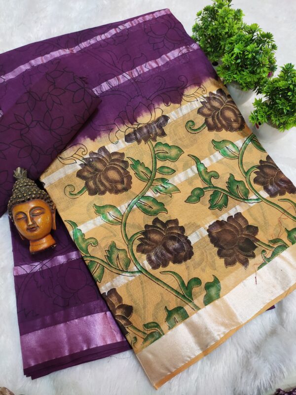 silver stripes cotton with kalamkari prints-design 2 - Image 3