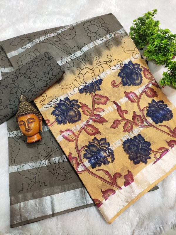 silver stripes cotton with kalamkari prints-design 2 - Image 7