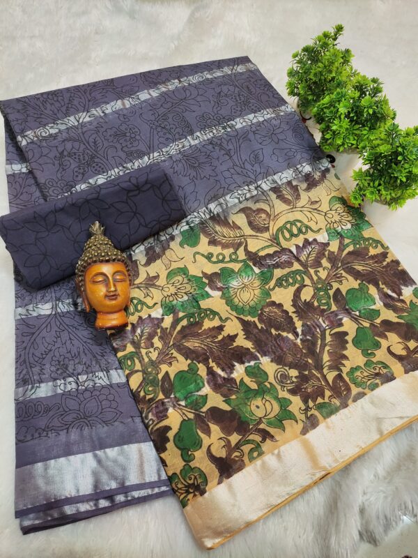silver stripes cotton with kalamkari prints-design 4 - Image 8
