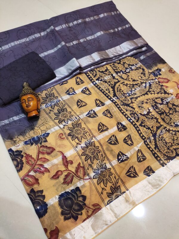 silver stripes cotton with kalamkari prints-design 2 - Image 9